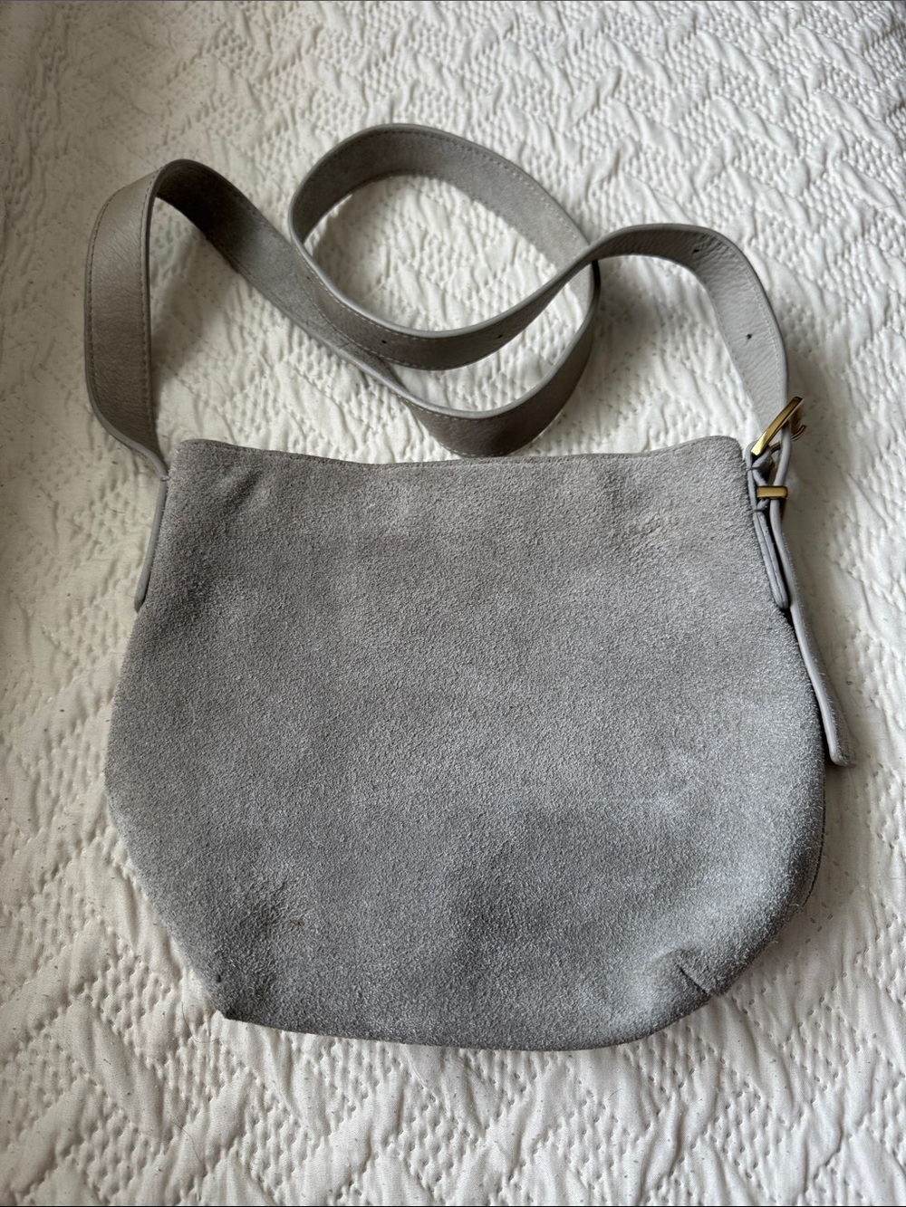 Suede Crossbody Shoulder Bag in Light Gray - Picture 4 of 12